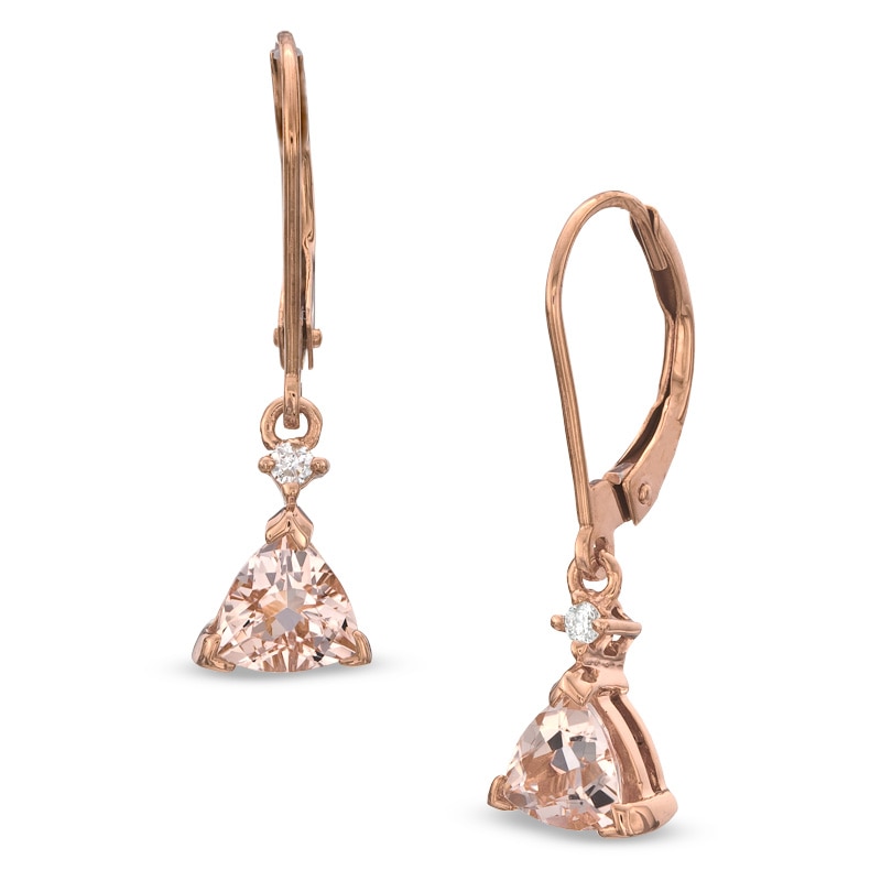 5.0mm Trillion-Cut Morganite and Diamond Accent Drop Earrings in 10K Rose Gold