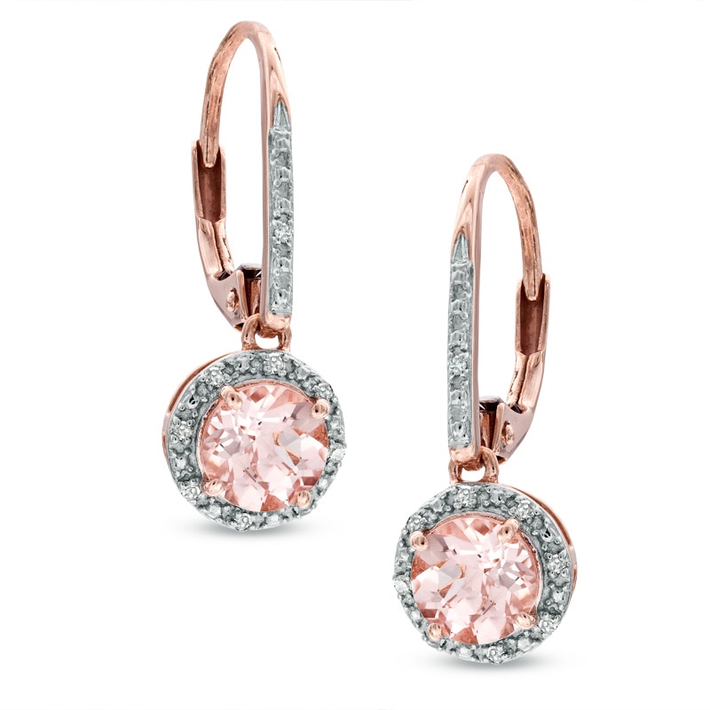 Main Image 1 of 6.0mm Morganite and Diamond Accent Earrings in 10K Rose Gold