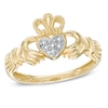 Thumbnail Image 1 of Heart-Shaped Multi-Diamond Accent Claddagh Ring in 10K Gold