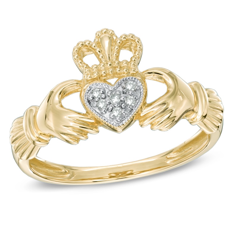 Heart-Shaped Multi-Diamond Accent Claddagh Ring in 10K Gold | Peoples ...