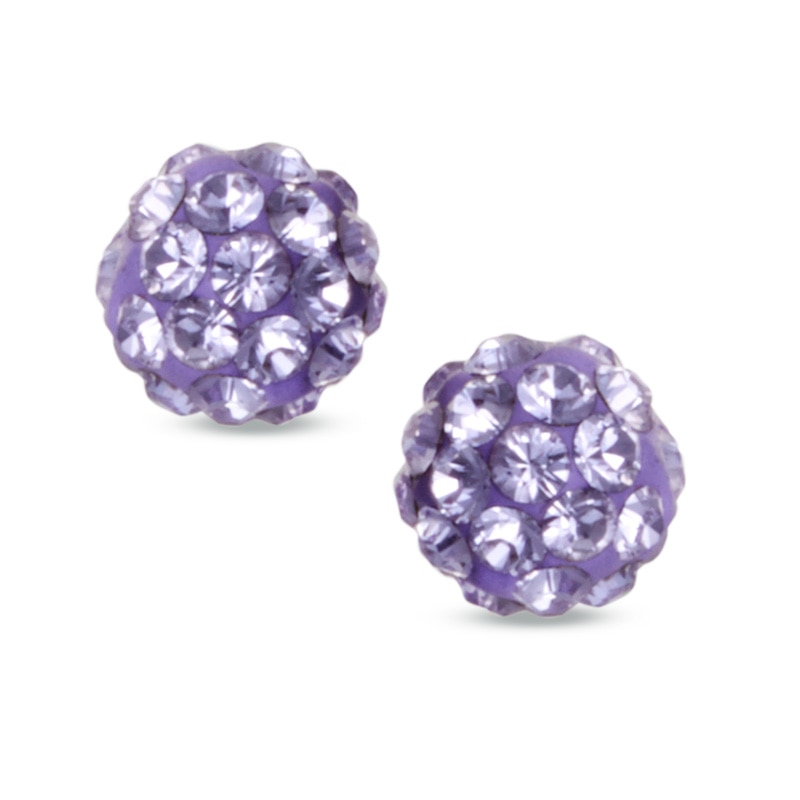 Purple Crystal Ball Stud Earrings in 14K Gold