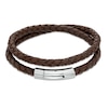 Thumbnail Image 1 of Brown Leather and Stainless Steel Double Wrap Bracelet - 16.75"