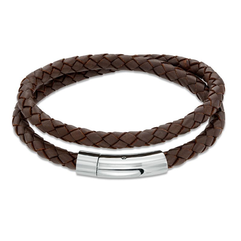 Leather and Stainless Steel Double Wrap Bracelet