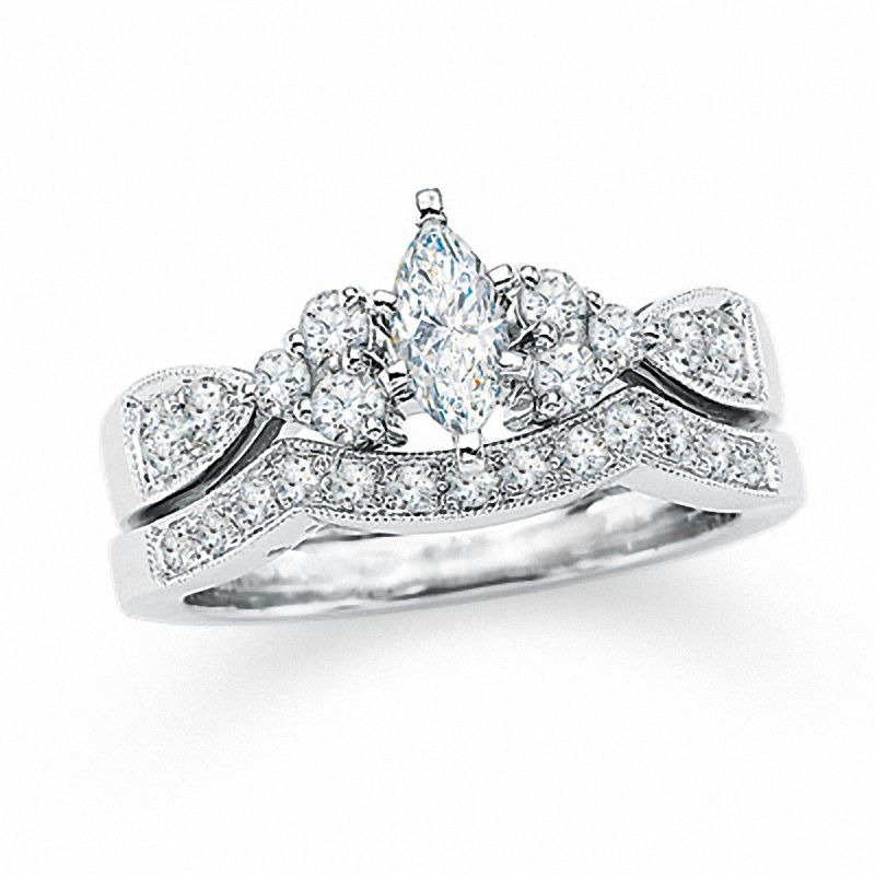 1.00 CT. T.W. Marquise Diamond Bridal Set in 14K White Gold