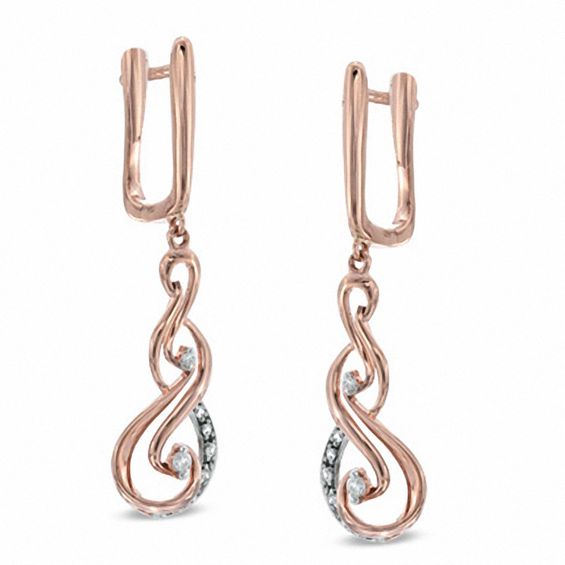 0.10 CT. T.W. Diamond Three Tier Drop Earrings in 10K Rose Gold