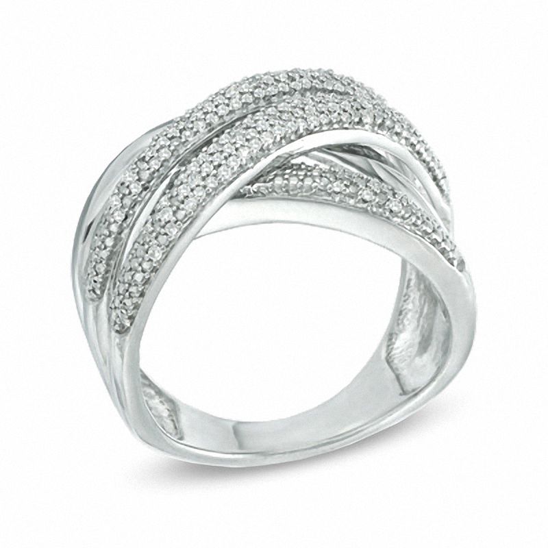 0.25 CT. T.W. Diamond Split Row Crossover Ring in Sterling Silver
