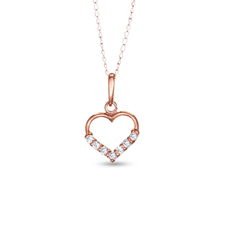 White Sapphire Heart Pendant in 14K Rose Gold - 15"