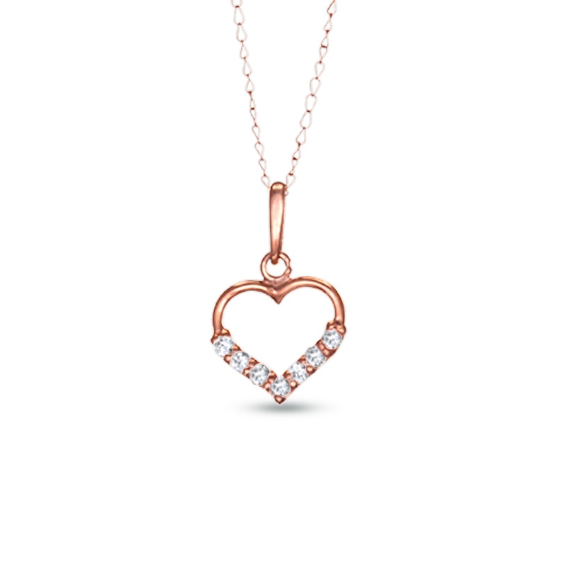 Main Image 1 of White Sapphire Heart Pendant in 14K Rose Gold - 15"