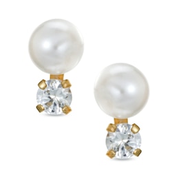 4.0mm Cultured Freshwater Pearl and Cubic Zirconia Stud Earrings in 14K Gold