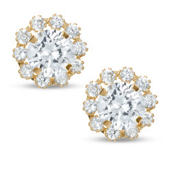 5.0mm Crystal Flower Stud Earrings in 14K Gold
