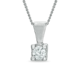 0.10 CT. Certified Canadian Diamond Square-Set Solitaire Pendant in 14K White Gold - 17&quot;(I/I2)