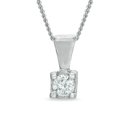 0.10 CT. Certified Canadian Diamond Square-Set Solitaire Pendant in 14K White Gold - 17"(I/I2)