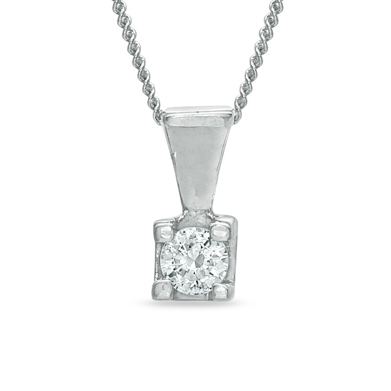Main Image 1 of 0.10 CT. Certified Canadian Diamond Square-Set Solitaire Pendant in 14K White Gold - 17"(I/I2)