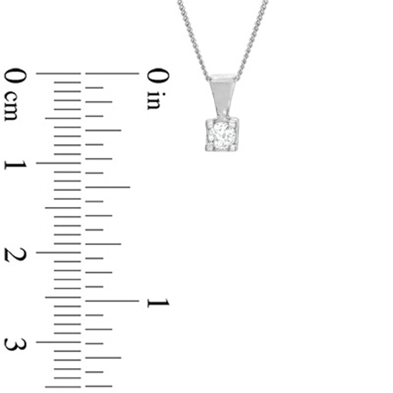 Main Image 2 of 0.10 CT. Certified Canadian Diamond Square-Set Solitaire Pendant in 14K White Gold - 17"(I/I2)