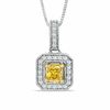 Thumbnail Image 1 of 0.70 CT. T.W. Certified Cushion-Cut Natural Yellow and White Diamond Pendant in 14K White Gold (P/I1)