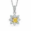 Thumbnail Image 1 of 0.70 CT. T.W. Certified Cushion-Cut Natural Yellow and White Diamond Flower Pendant in 14K White Gold (P/I1)