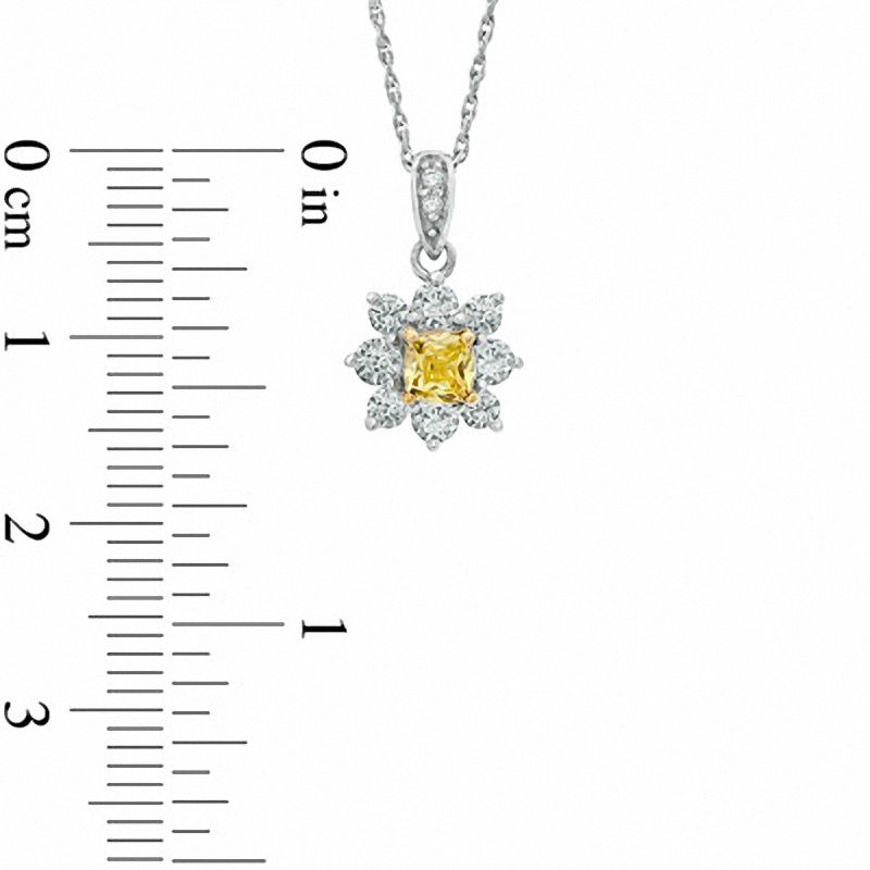 0.70 CT. T.W. Certified Cushion-Cut Natural Yellow and White Diamond Flower Pendant in 14K White Gold (P/I1)