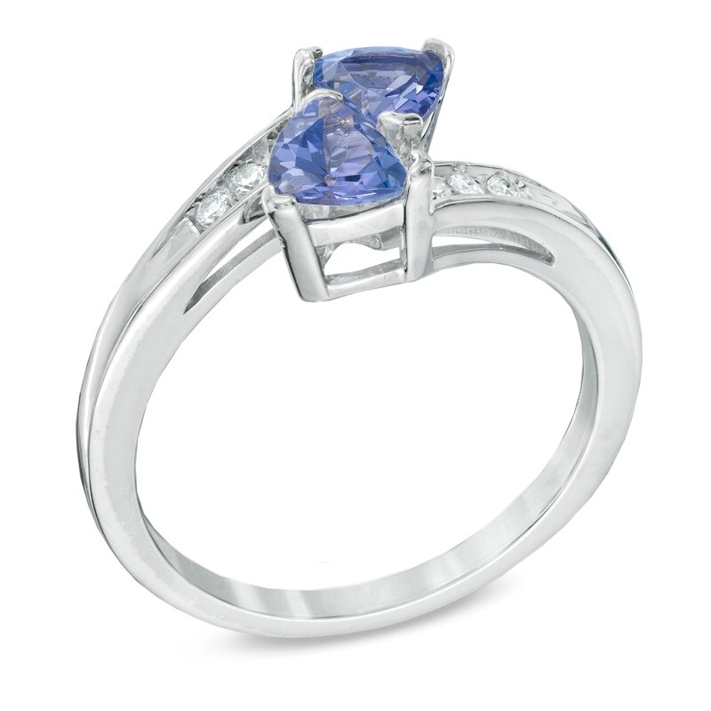 Main Image 2 of 5.0mm Trillion-Cut Tanzanite and Diamond Accent Ring in 10K White Gold