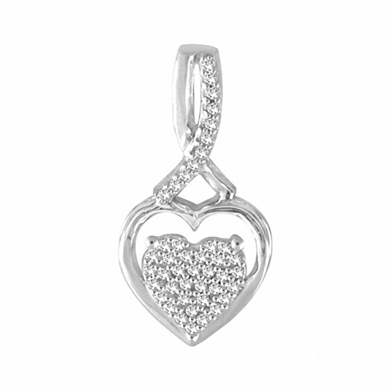 0.10 CT. T.W. Diamond Heart Cluster Drop Pendant in Sterling Silver