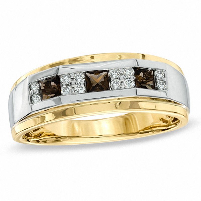 Main Image 1 of Men's Smoky Quartz and 0.18 CT. T.W. Diamond Ring in 10K Two-Tone Gold