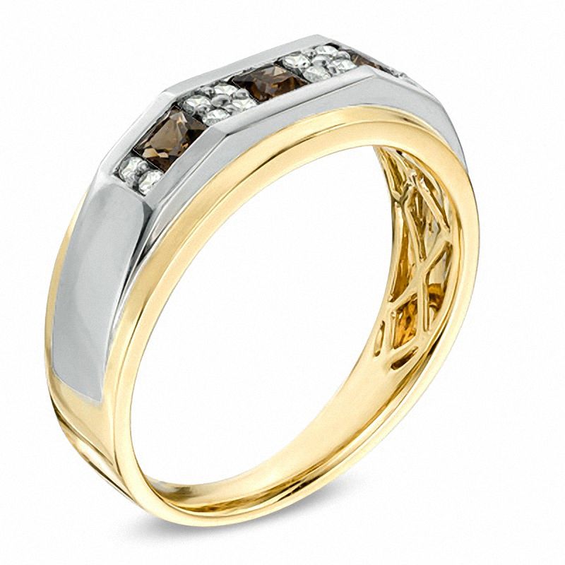 Main Image 2 of Men's Smoky Quartz and 0.18 CT. T.W. Diamond Ring in 10K Two-Tone Gold