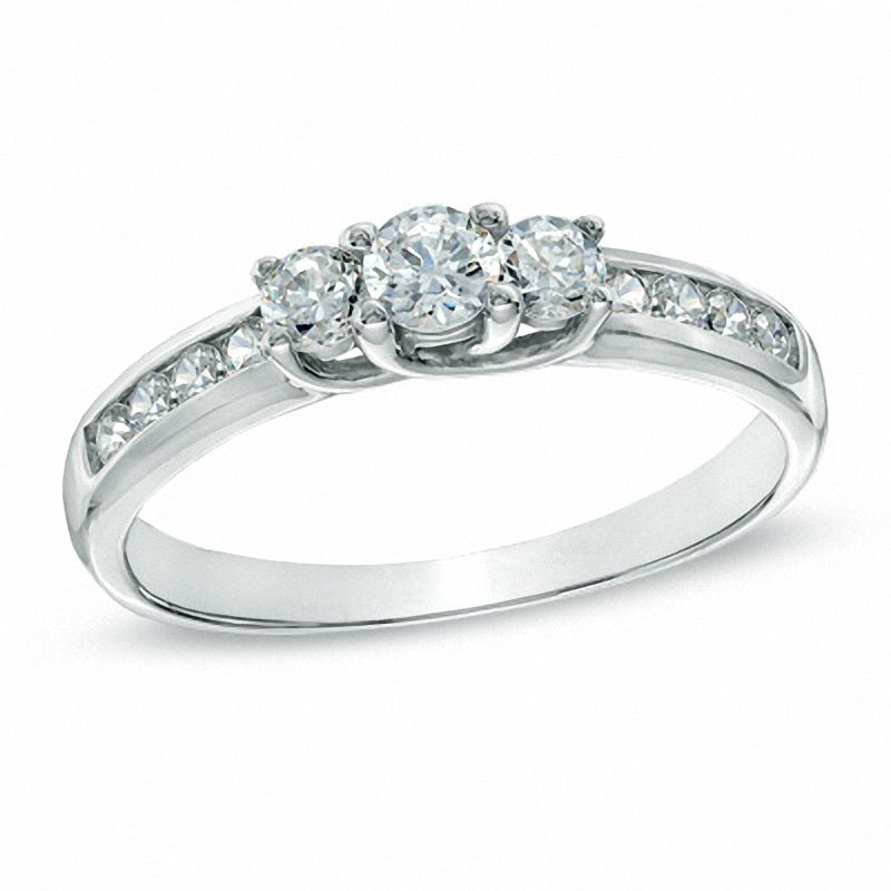 0.50 CT. T.W. Diamond Three Stone Engagement Ring in 10K White Gold