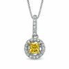 Thumbnail Image 1 of 0.58 CT. T.W. Certified Cushion-Cut Natural Yellow and White Diamond Pendant in 14K White Gold (P/I1)