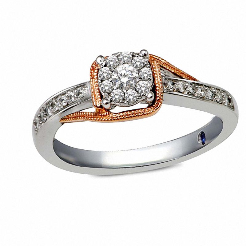 0.25 CT. T.W. Quad Princess-Cut Diamond Frame Promise Ring in 10K Two-Tone Gold
