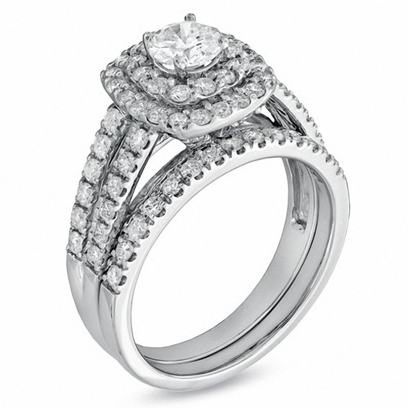 1.47 CT. T.W. Diamond Double Frame Bridal Set in 14K White Gold