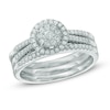 Thumbnail Image 0 of 0.50 CT. T.W. Diamond Cluster Frame Three Piece Bridal Set in 10K White Gold