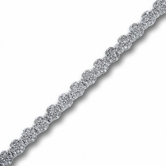 1.00 CT. T.W. Diamond Flower Cluster Bracelet in 14K White Gold