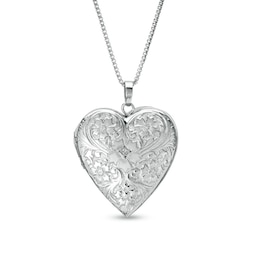 Diamond Accent Floral Heart-Shaped Locket in Sterling Silver