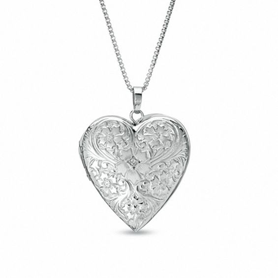 Diamond Accent Floral Heart-Shaped Locket in Sterling Silver | Lockets