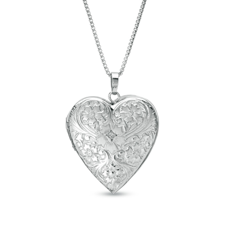 Main Image 1 of Diamond Accent Floral Heart-Shaped Locket in Sterling Silver