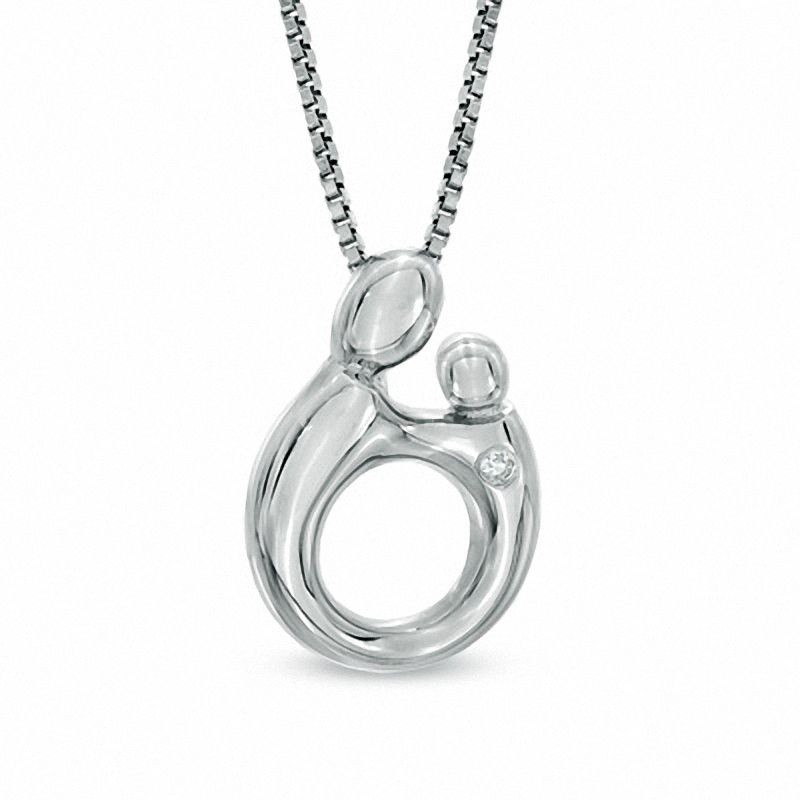 Diamond Accent Solitaire Motherly Love Pendant in Sterling Silver