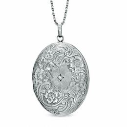 Diamond Accent Floral Oval Locket in Sterling Silver
