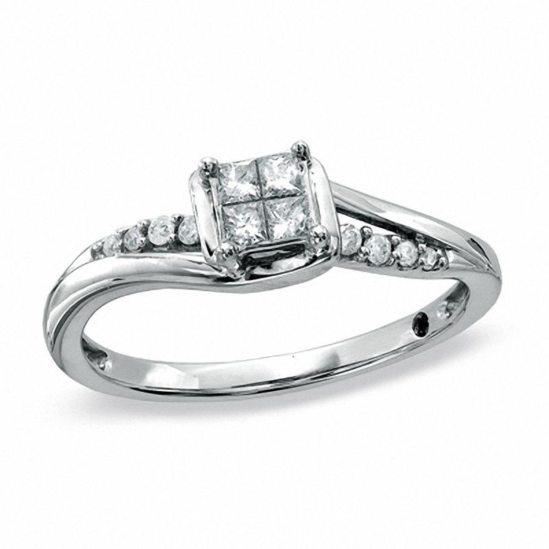 0.20 CT. T.W. Quad Princess-Cut Diamond Promise Ring in 10K White Gold