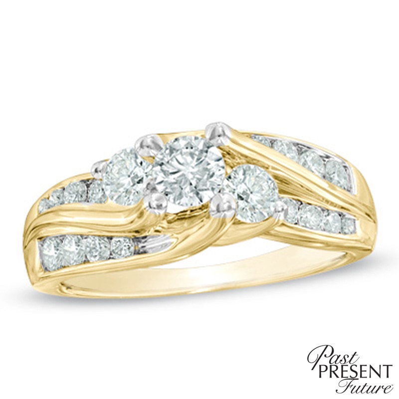 1.00 CT. T.W. Diamond Three Stone Slant Engagement Ring in 14K Gold|Peoples Jewellers