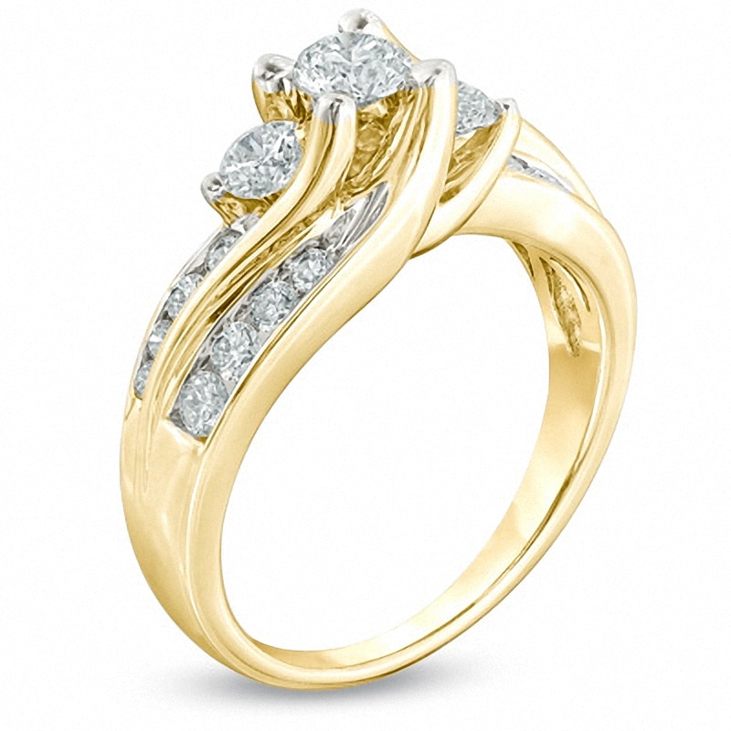 1.00 CT. T.W. Diamond Three Stone Slant Engagement Ring in 14K Gold