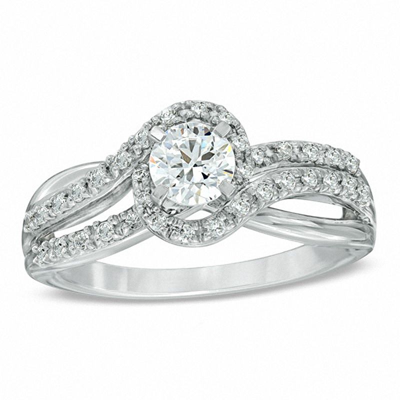Main Image 1 of 0.75 CT. T.W. Diamond Bypass Engagement Ring in 14K White Gold