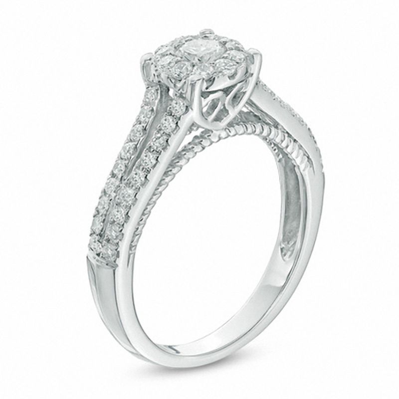 0.75 CT. T.W. Diamond Frame Split Shank Engagement Ring in 14K White Gold
