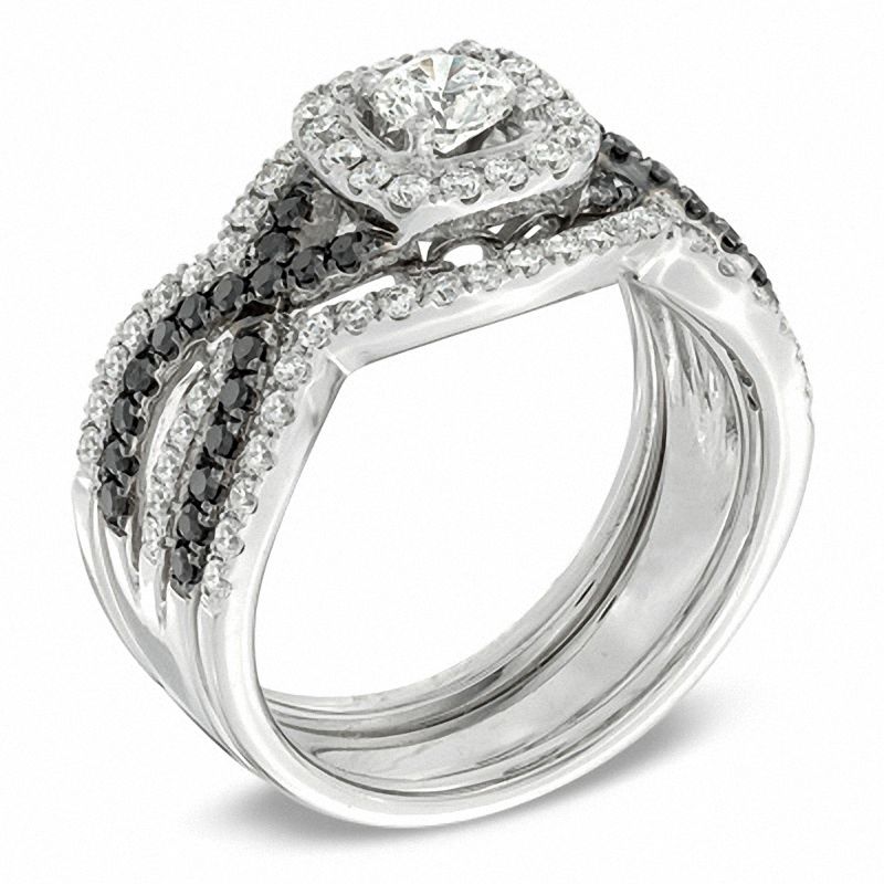 Main Image 2 of 1.15 CT. T.W. Enhanced Black and White Diamond Bridal Set in 14K White Gold