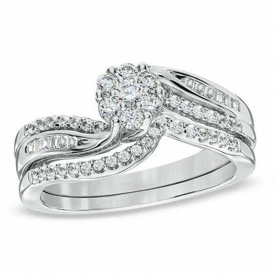 0.50 CT. T.W. Diamond Cluster Bridal Set in 10K White Gold