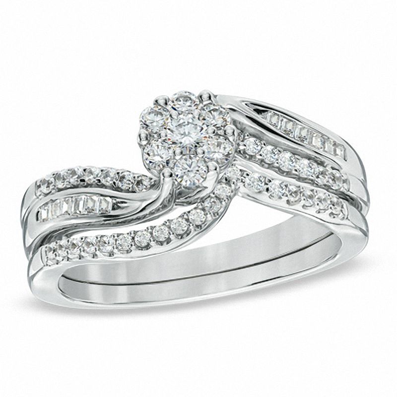 0.50 CT. T.W. Diamond Cluster Bridal Set in 10K White Gold|Peoples Jewellers