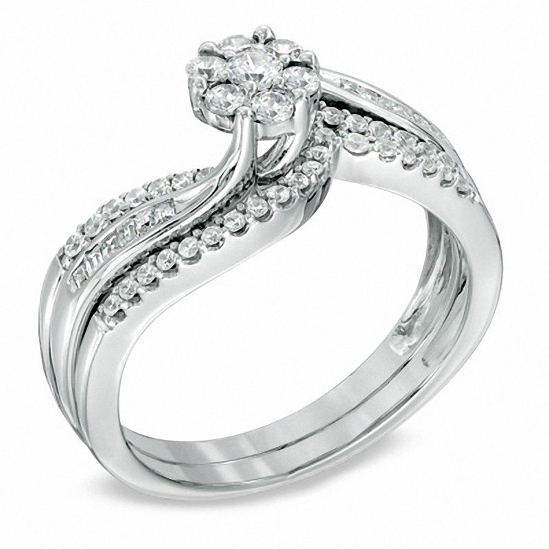 0.50 CT. T.W. Diamond Cluster Bridal Set in 10K White Gold