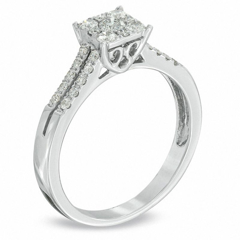 Main Image 2 of 0.45 CT. T.W. Diamond Square Cluster Engagement Ring in 14K White Gold