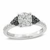 Thumbnail Image 0 of 0.70 CT. T.W. Enhanced Black and White Diamond Cluster Engagement Ring in 14K White Gold