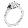 Thumbnail Image 1 of 0.70 CT. T.W. Enhanced Black and White Diamond Cluster Engagement Ring in 14K White Gold