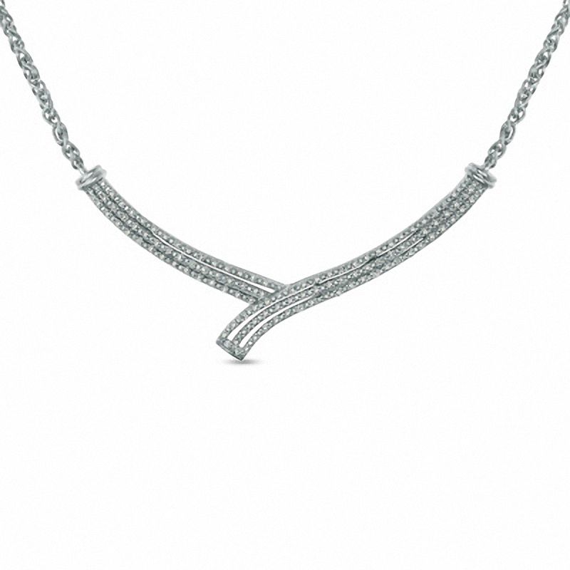 0.19 CT. T.W. Diamond Chevron Necklace in Sterling Silver - 16"