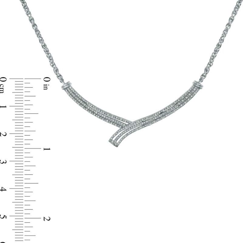 0.19 CT. T.W. Diamond Chevron Necklace in Sterling Silver - 16"